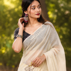Ivory Yellow Chanderi Designer Saree