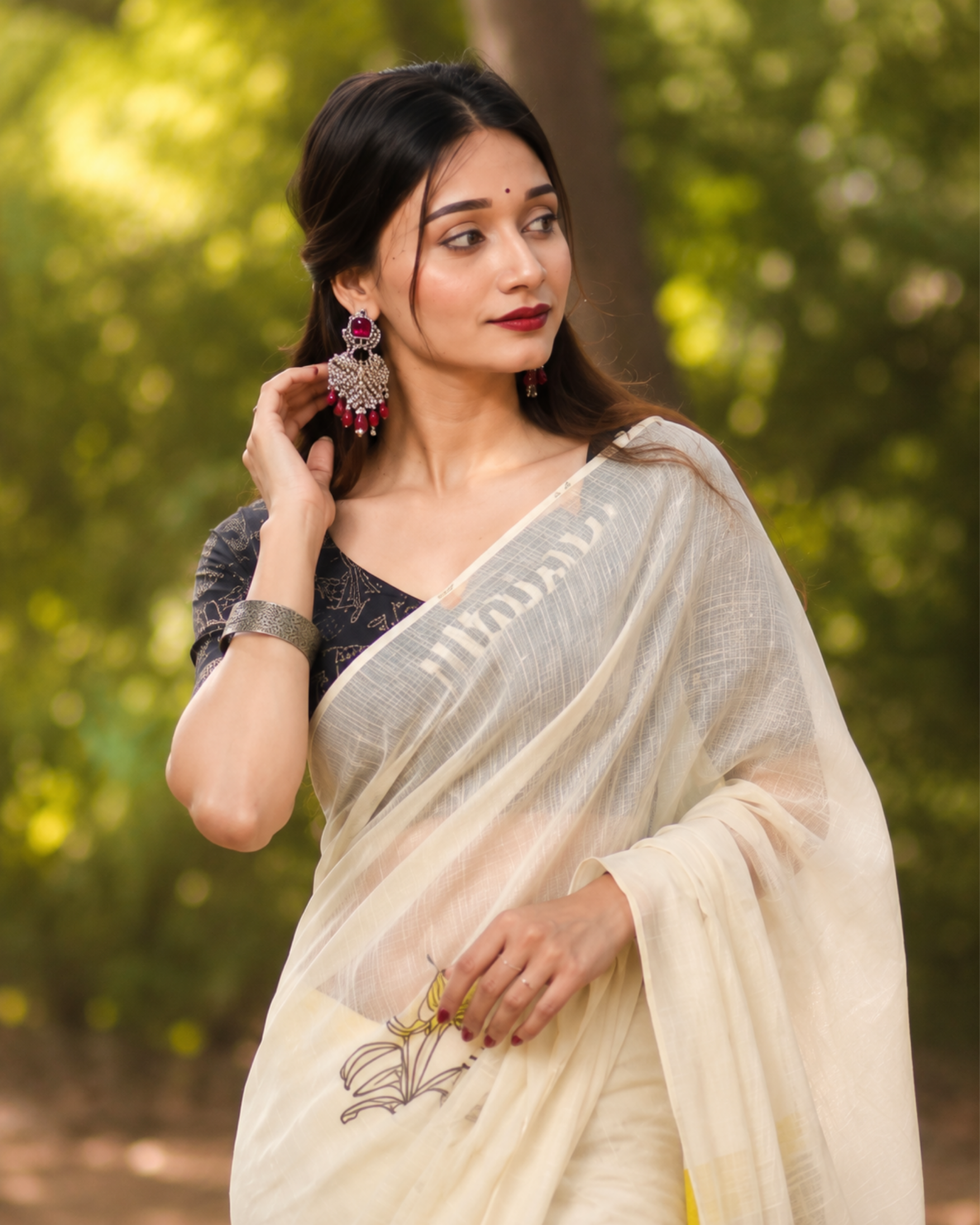 Ivory Yellow Chanderi Designer Saree