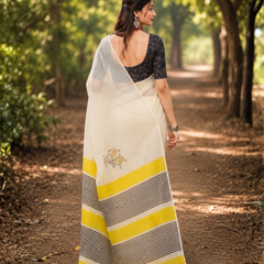 Ivory Yellow Chanderi Designer Saree
