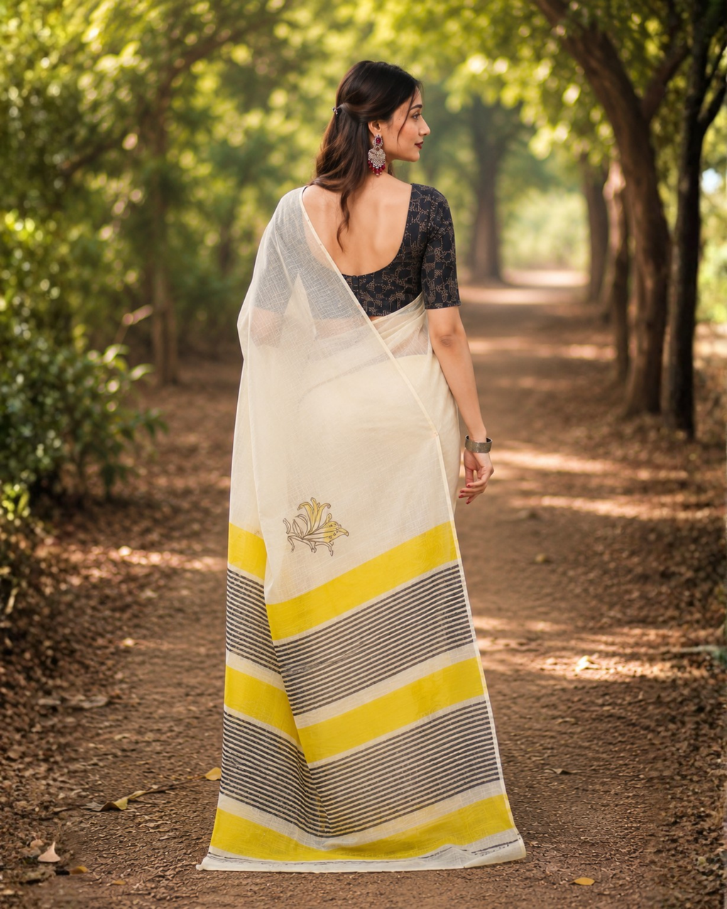 Ivory Yellow Chanderi Designer Saree