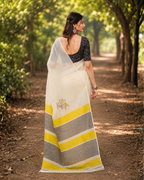 Ivory Yellow Chanderi Designer Saree