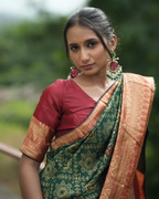 Bottle Green Contrast Maroon Border Silk Saree