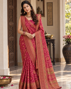 Rani Pink Royal Bandhani Brocade Premium Silk Saree