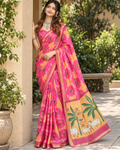 Rani Pink Pichwai Cow Gold Chanderi Saree