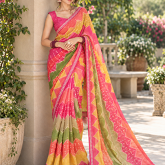 Multicolor Bandhani Zigzag Chevron Saree