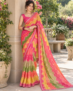 Multicolor Bandhani Zigzag Chevron Saree