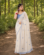 Ivory Blue Floral Chanderi Saree