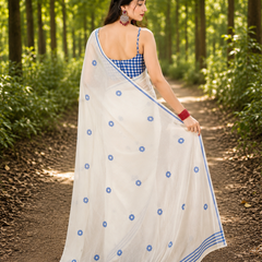 Ivory Blue Floral Chanderi Saree