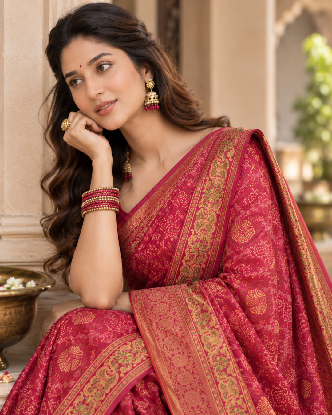 Rani Pink Royal Bandhani Brocade Premium Silk Saree