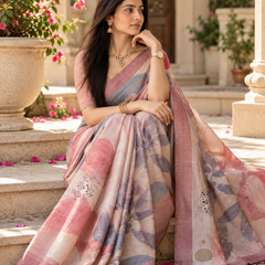 Dusty Rose & Slate Abstract Contour Premium Silk Saree