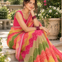 Multicolor Bandhani Zigzag Chevron Saree