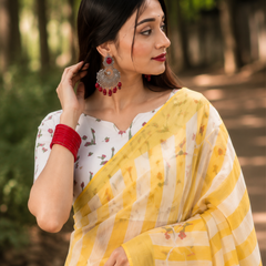 Sunshine Yellow Striped Chanderi Saree