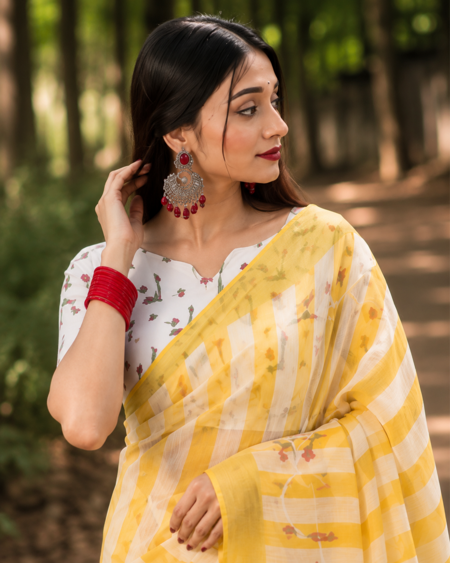 Sunshine Yellow Striped Chanderi Saree