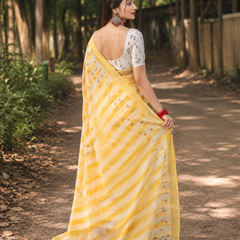 Sunshine Yellow Striped Chanderi Saree