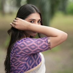 Off-White Lavender Floral Printed Linen Saree
