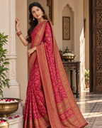 Rani Pink Royal Bandhani Brocade Premium Silk Saree