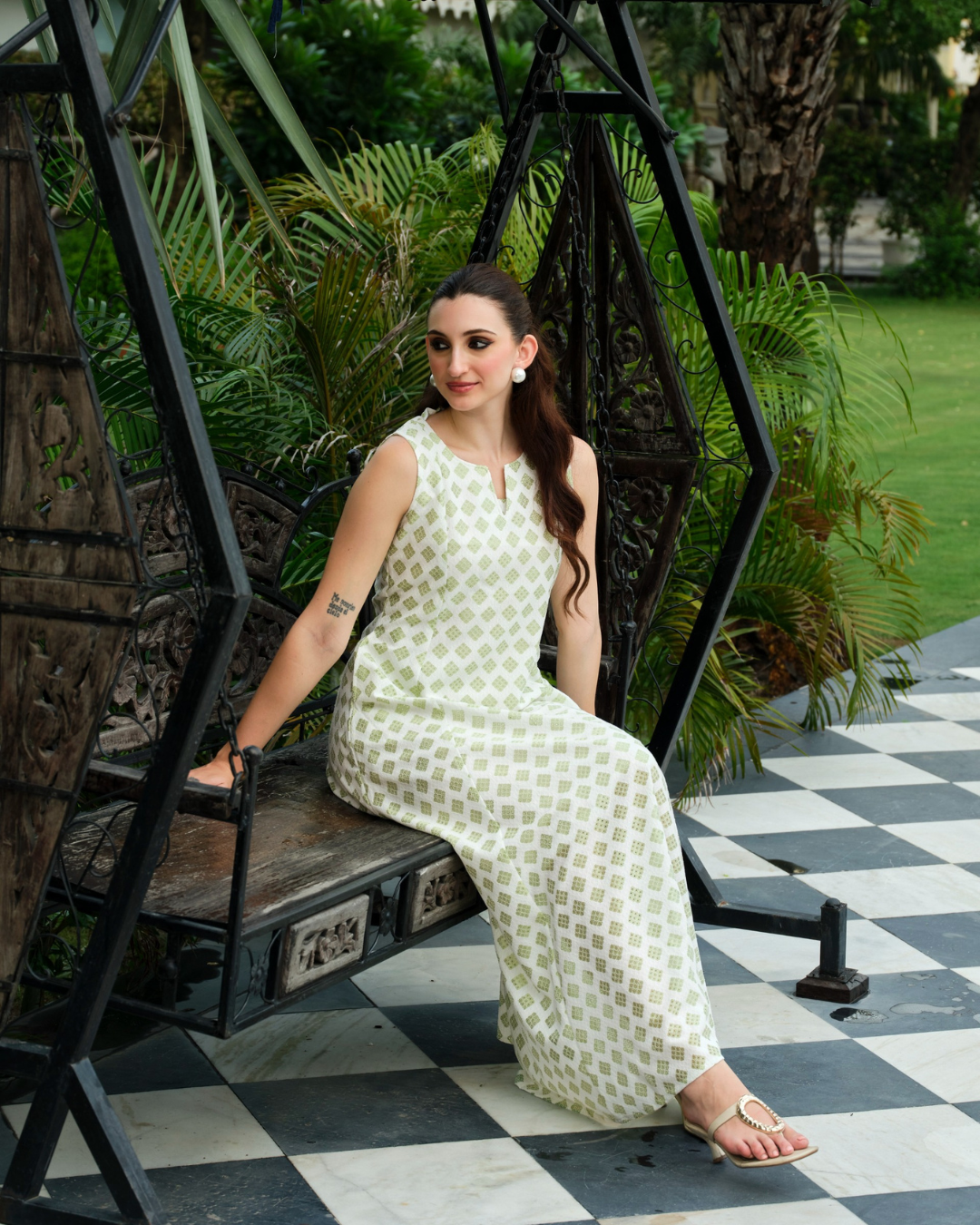 Sage Diamond Tiered Maxi Dress