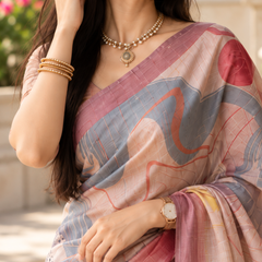 Dusty Rose & Slate Abstract Contour Premium Silk Saree