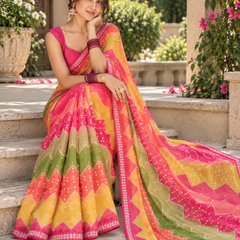 Multicolor Bandhani Zigzag Chevron Saree