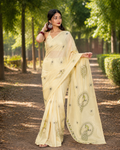 White Peacock Print Chanderi Saree