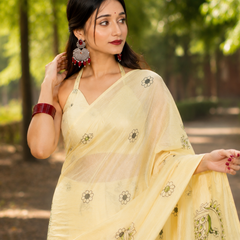 White Peacock Print Chanderi Saree