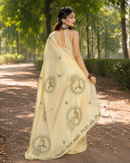 White Peacock Print Chanderi Saree
