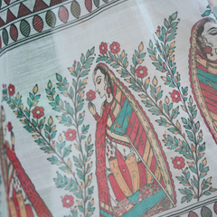 Classic White Kalamkari Figurine Printed Linen Saree