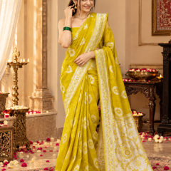 Chartreuse Medallion Jamdani Cotton Saree