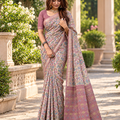 Lavender Mauve Floral Kalamkari Jaal Premium Silk Saree