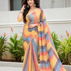 Sunrise Multicolor Pastel Striped Linen Saree