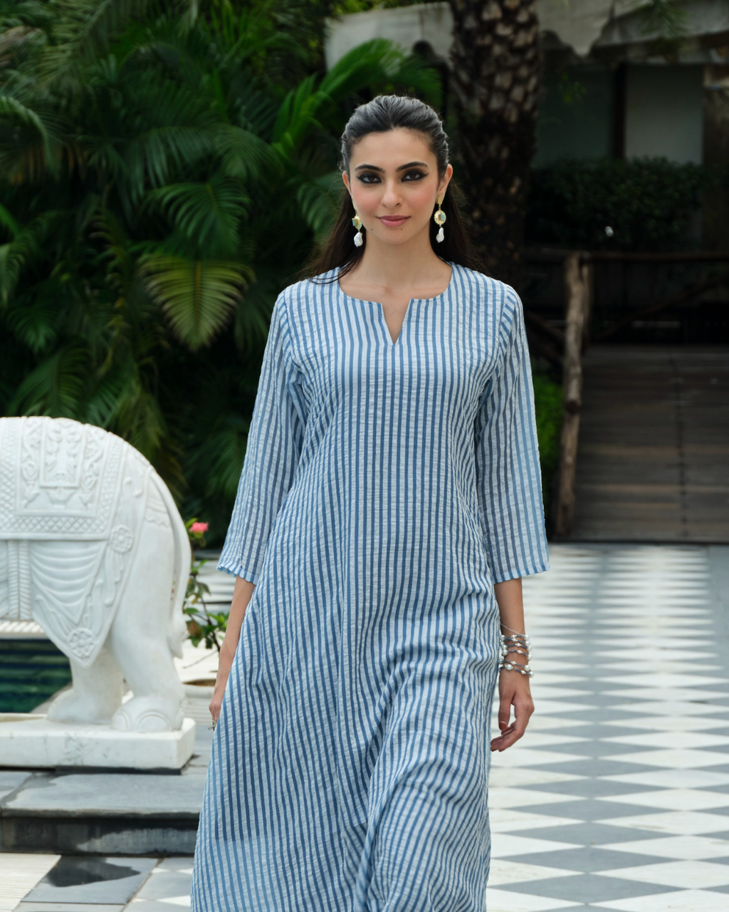 Powder Blue Striped Tunic Set
