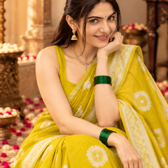 Chartreuse Medallion Jamdani Cotton Saree