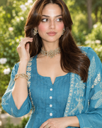 Ocean Blue Leaf Foliage Kurti Set