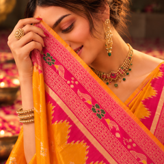 Mustard Yellow Rani Border Banarasi Silk Saree