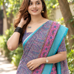 Lavender Paisley Print Chanderi Saree