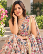 Ivory Floral Garden Zari Chanderi Saree