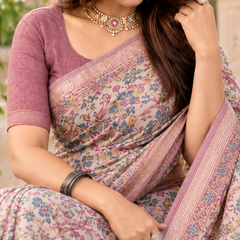 Lavender Mauve Floral Kalamkari Jaal Premium Silk Saree