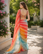 Sunset Sherbet Watercolor Striped Saree