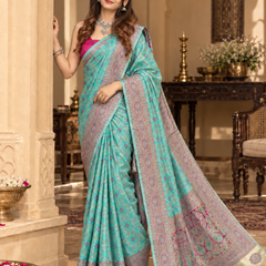 Aqua Blue Meenakari Banarasi Silk Saree