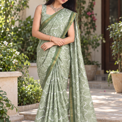 Sage Green Wave Ripple Zari Chanderi Saree