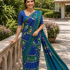 Royal Blue Bandhani Patola Folk Saree