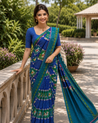 Royal Blue Bandhani Patola Folk Saree