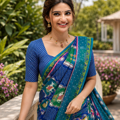 Royal Blue Bandhani Patola Folk Saree