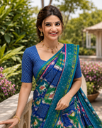 Royal Blue Bandhani Patola Folk Saree