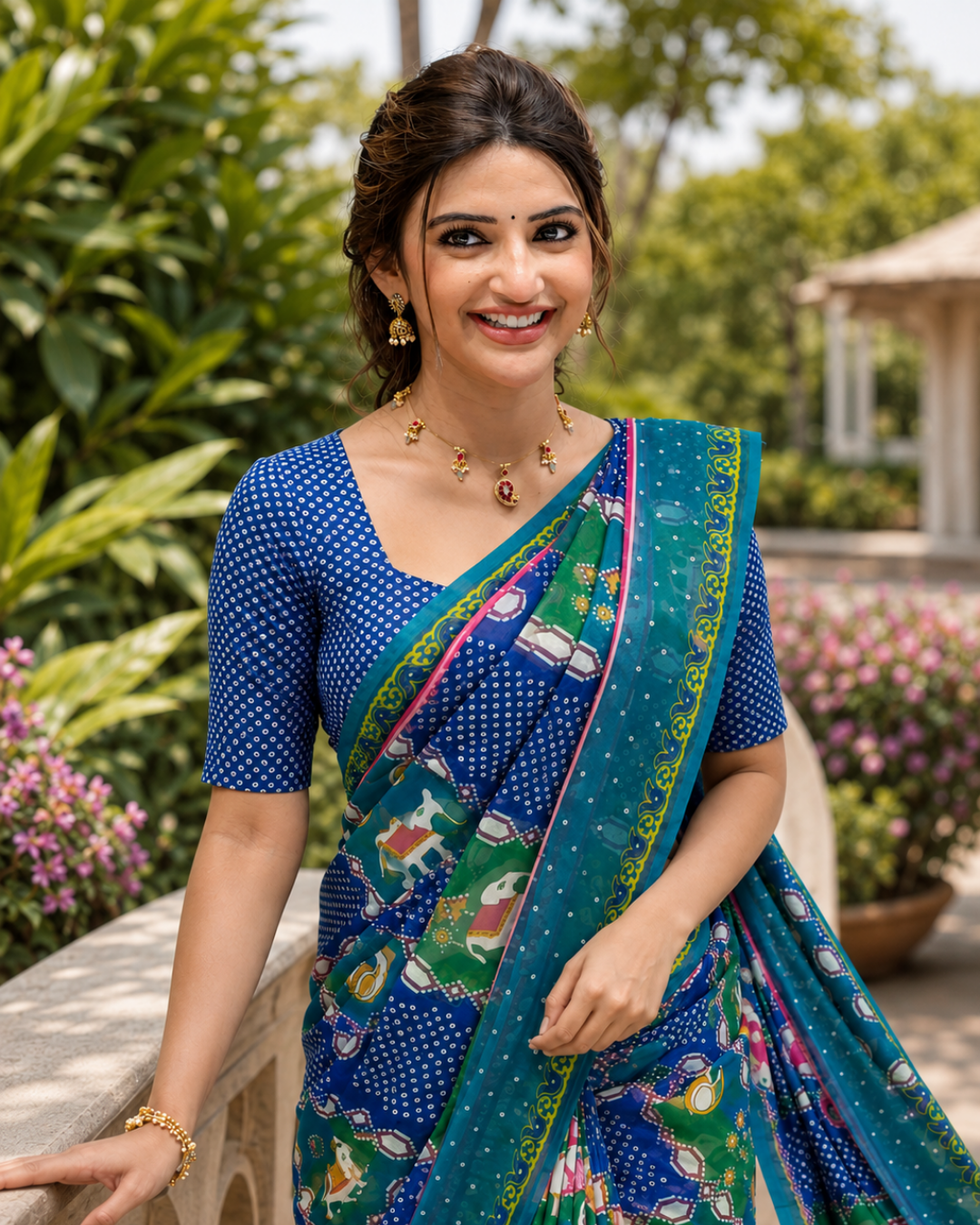 Royal Blue Bandhani Patola Folk Saree