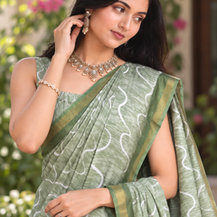 Sage Green Wave Ripple Zari Chanderi Saree