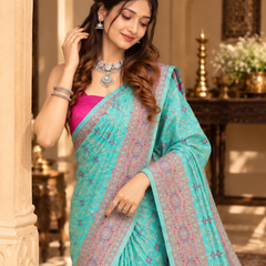 Aqua Blue Meenakari Banarasi Silk Saree