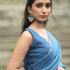 Ocean Blue Fine Leheriya Striped Linen Saree