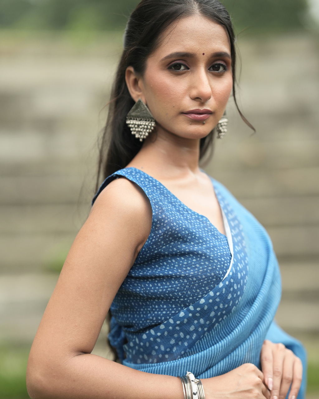 Ocean Blue Fine Leheriya Striped Linen Saree