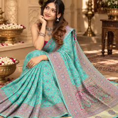 Aqua Blue Meenakari Banarasi Silk Saree